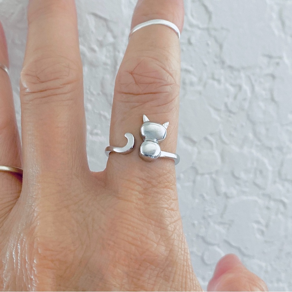 Sterling Silver Delicate Wraparound Cat Ring, Pet Animals, Kitty Rings, Kittens
